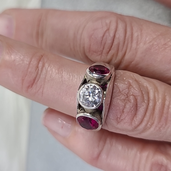 Hellmut Cordes Jewelry - Ring Size 6 Sterling Silver Synthetic Ruby Cubic Zirconia Handmade Jewelry Gift